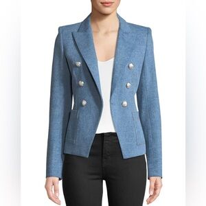 Veronica Beard Caden Dickey Jacket Denim Blue Size 4 Silver Crest Buttons